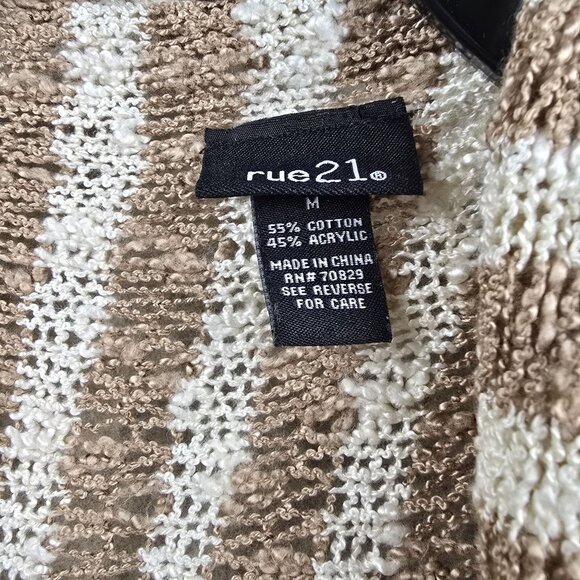 Rue21 Striped Fringe Open Front Cardigan Sweater Medium Beige - Picture 3 of 6